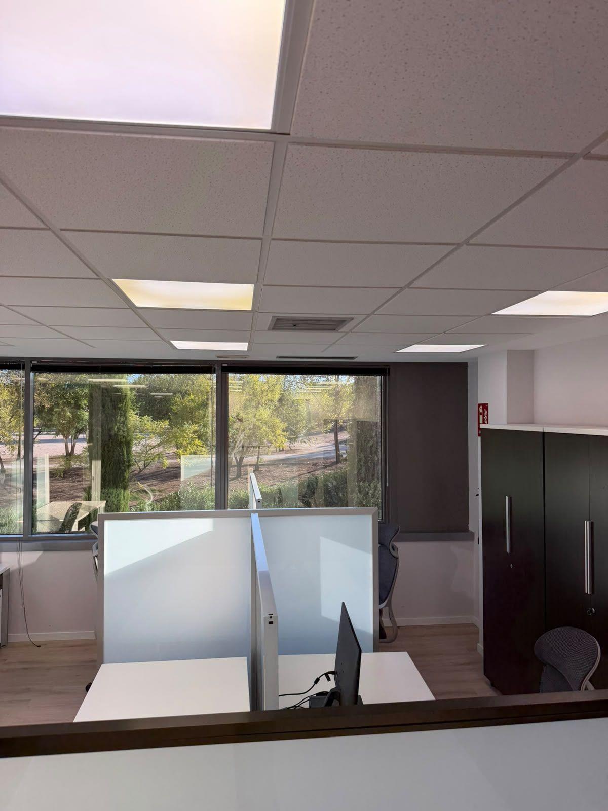 Zona de coworking con vistas al exterior